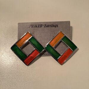 Vintage Norma Jean Designs cloisonné square pierced earrings